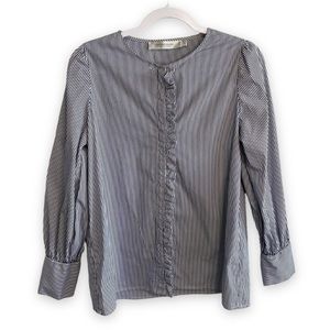 Simons - Ruffle Front Pinstripe Shirt - S - China